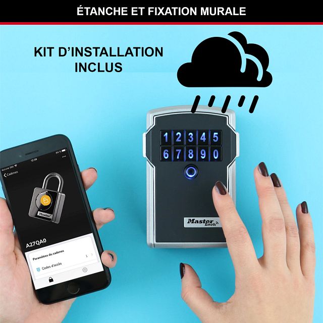 Master Lock Boîte à clés intelligente connectée, mural, Bluetooth ou à combinaison, format moyen 83 x 127 x 59 mm, pour l’extérieur, pour la maison, le bureau, les industries et les véhicules
