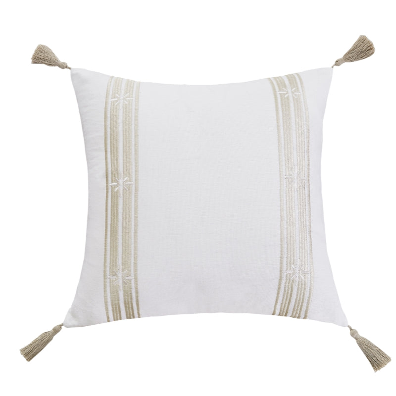 MEROPE, Housse de coussin en broderie polyester/coton, 50x50 cm, blanc/beige, 1 pack