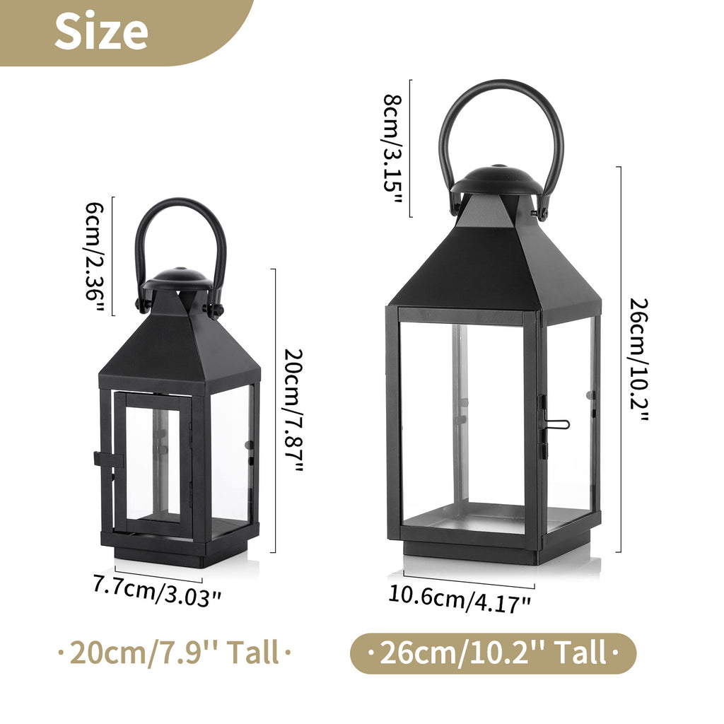 Lanterne à Bougie Décorative Noire : Bougeoirs à Bougie Pilier en Métal pour Table de Fête - Lanternes Suspendues de 10,2 Pouces de Haut pour Décoration Extérieure Mariage Fête Maison Salon Cheminée