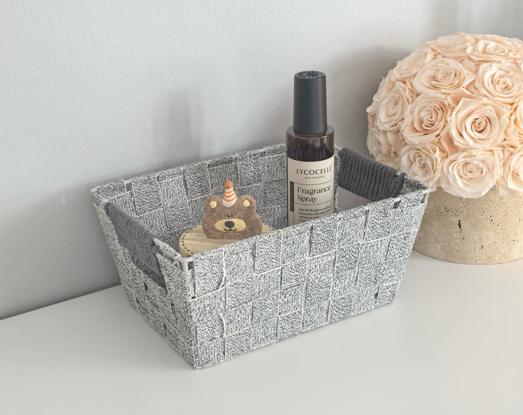 KEVAHOME Lot de 2 paniers en coton avec anse en coton - Gris - 10 x 7 x 4,5'' H