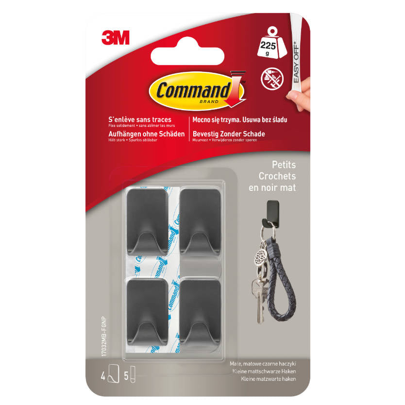 Command™Crochet métallisé noir Déco Noir Petit modèle