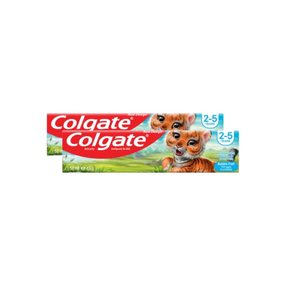 COLGATE Kids Toothpaste Bubble Fruit Flavour - 50ml - Pack of 2 (2 x 50ml = 2 tubes)