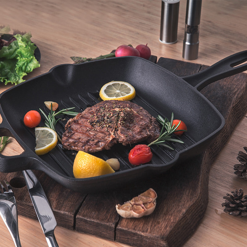 COOKER KING Poêle à frire carrée en fonte pour steak 26 cm