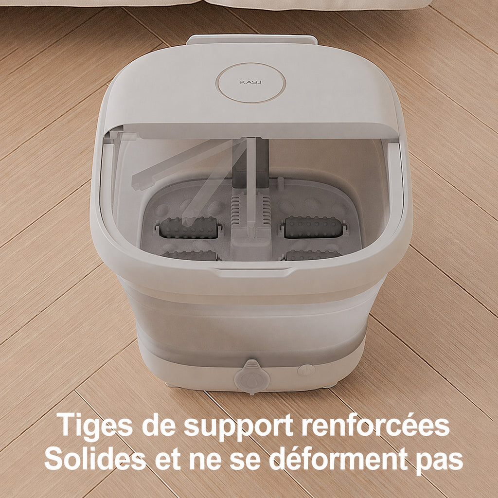 KASJ T5-A Spa de pieds massant portable pliable – chaleur, bulles et lumière rouge, massage à 6 rouleaux avec orifice de vidange pour relaxation à domicile