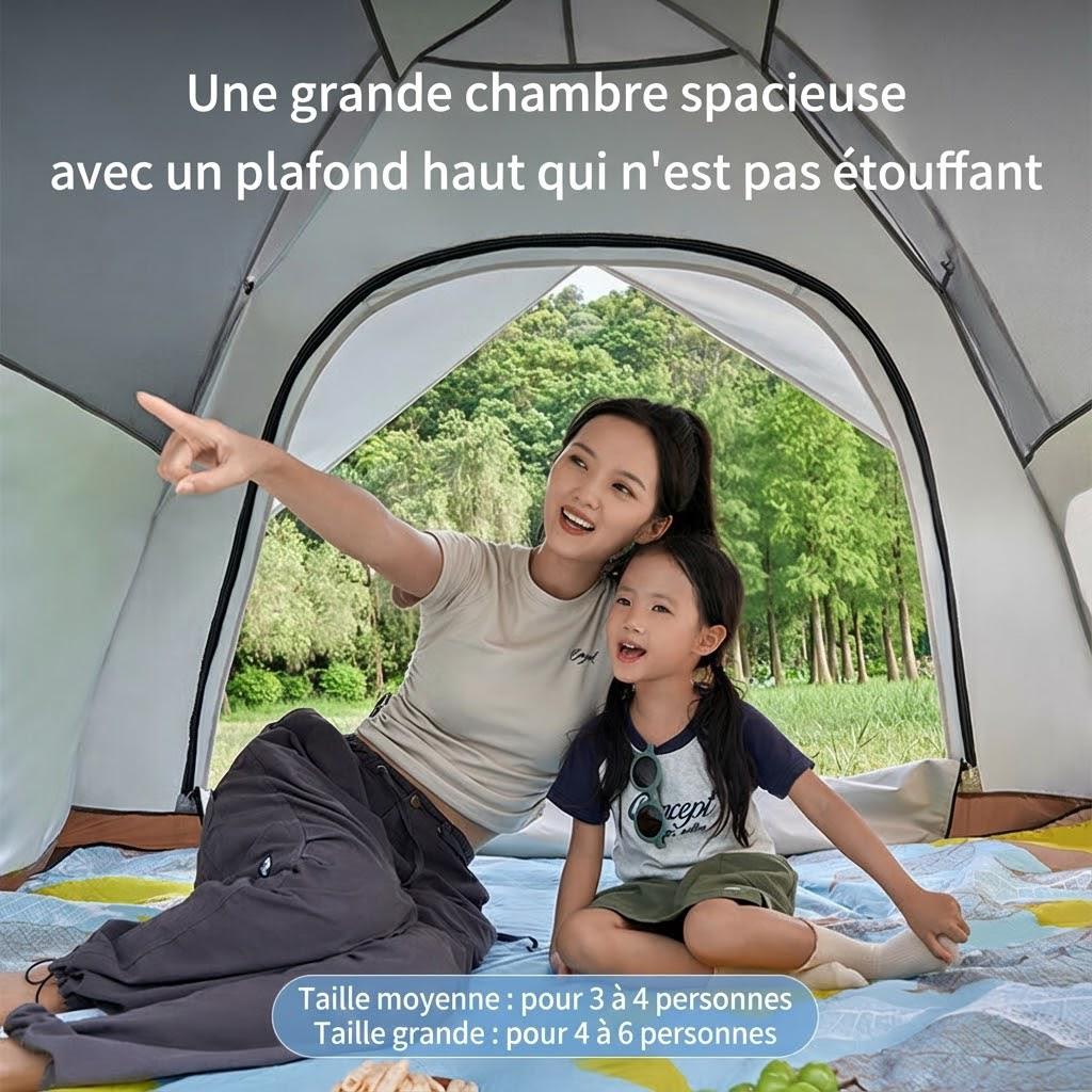 Ochama x J.ZAO Tente double couche - Matériel extérieur de randonnée et camping - Tente dôme - Déploiement automatique - Couleur fromage 3-4 personnes, Beige