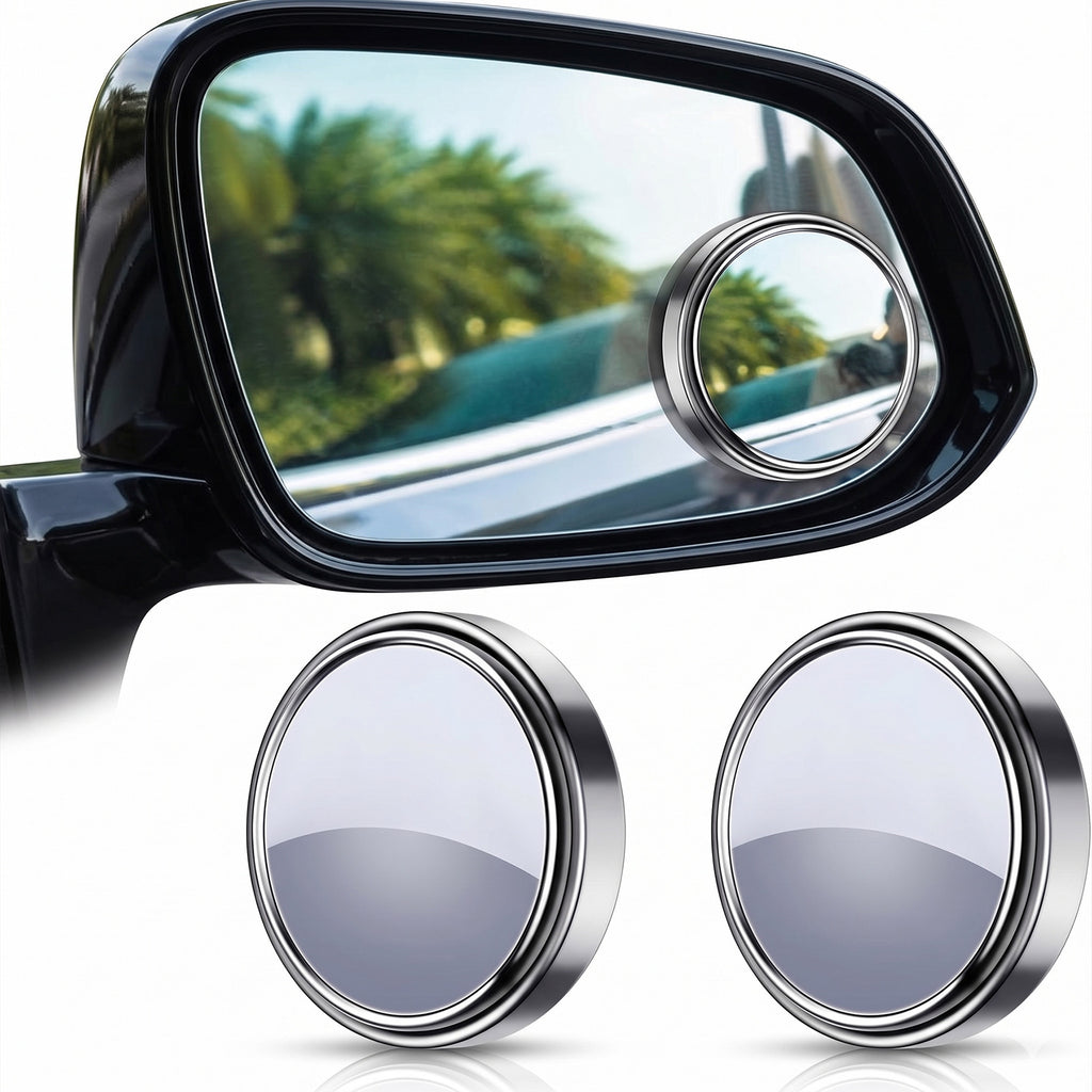 Miroir convexe HD sans cadre rond, pivotant et réglable à 360°, couleur argentée, adapté aux voitures, camions et SUV, améliore la sécurité routière, lot de 2 pièces