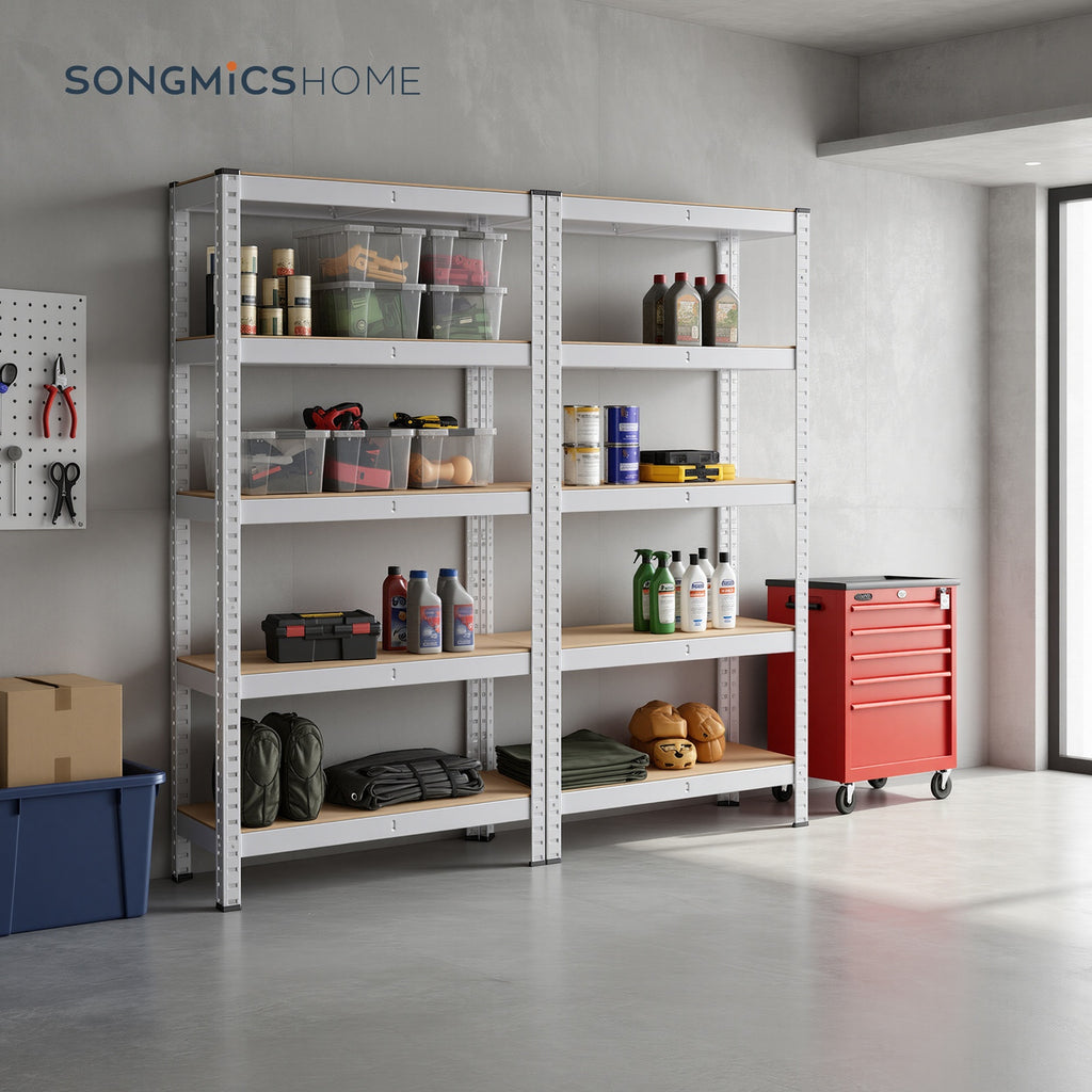 JOYFURNOS Lot de 2 Étagères de Rangement Robustes en Argent, 30 x 75 x 150 cm Chacune, Construction en Cadre en Acier avec 5 Étagères Réglables, Capacité de Charge Maximale 650 kg, Idéal pour la Cave ou le Garage