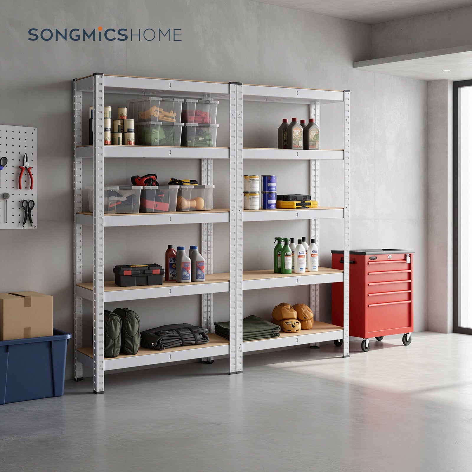 JOYFURNOS Lot de 2 Étagères de Rangement Robustes en Argent, 30 x 75 x 150 cm Chacune, Construction en Cadre en Acier avec 5 Étagères Réglables, Capacité de Charge Maximale 650 kg, Idéal pour la Cave ou le Garage