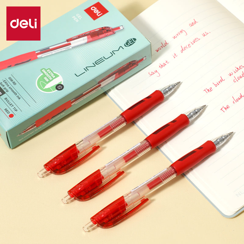 Deli Lot de 12 stylos à encre gel rouge - 0,5 mm