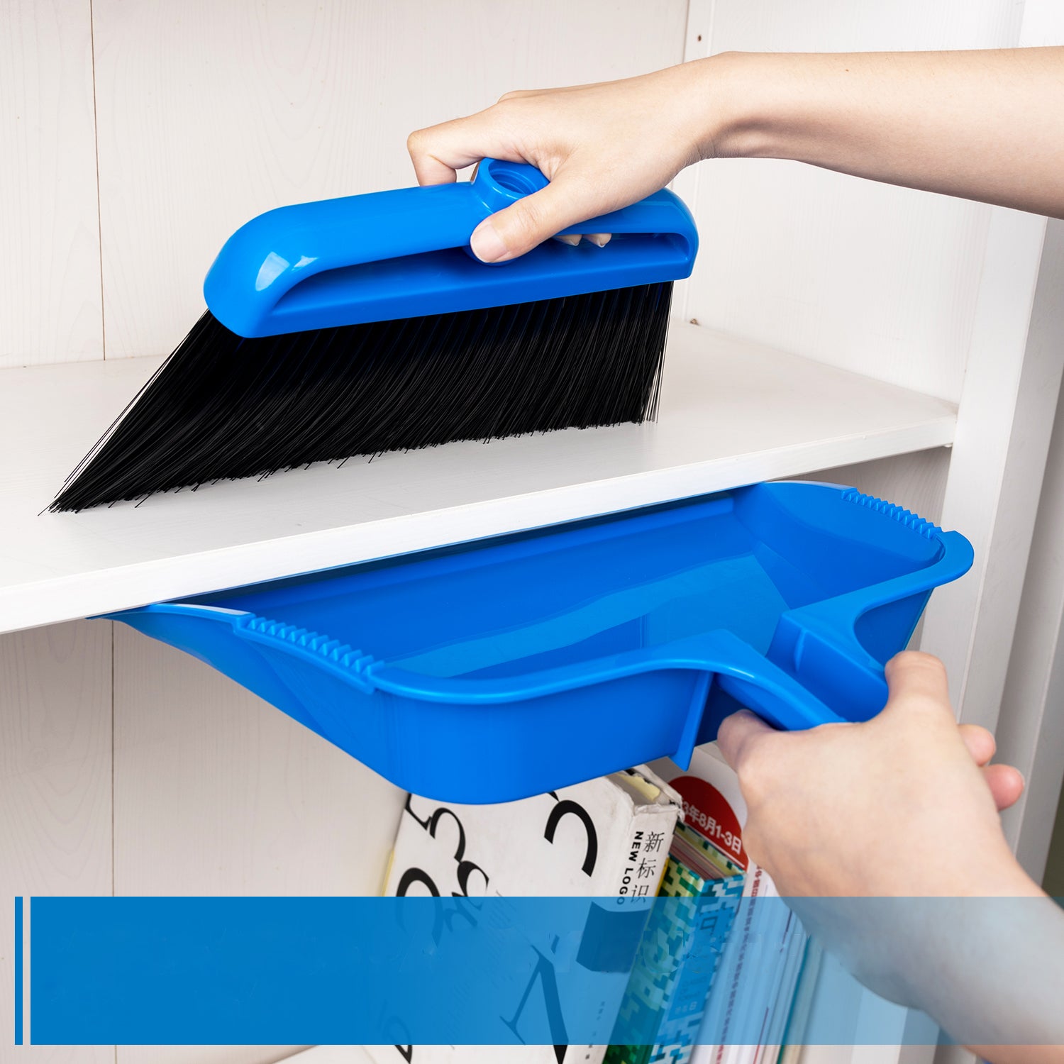Pelle à poussière à usage commercial en plastique bleu de 34 cm de large, grand collecteur de déchets