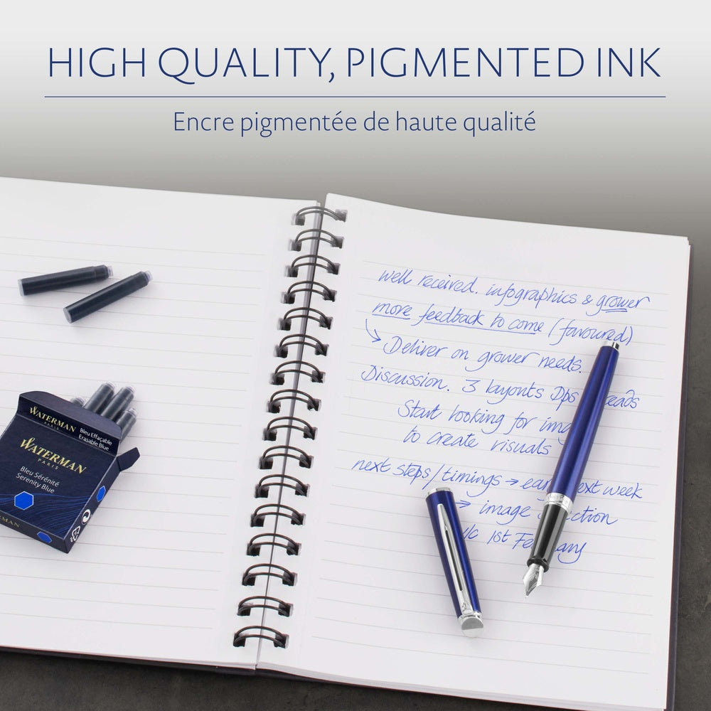 Waterman cartouches d’encre pour stylo plume | format standard international « petit » | couleur Bleu Sérénité | boîte de 6