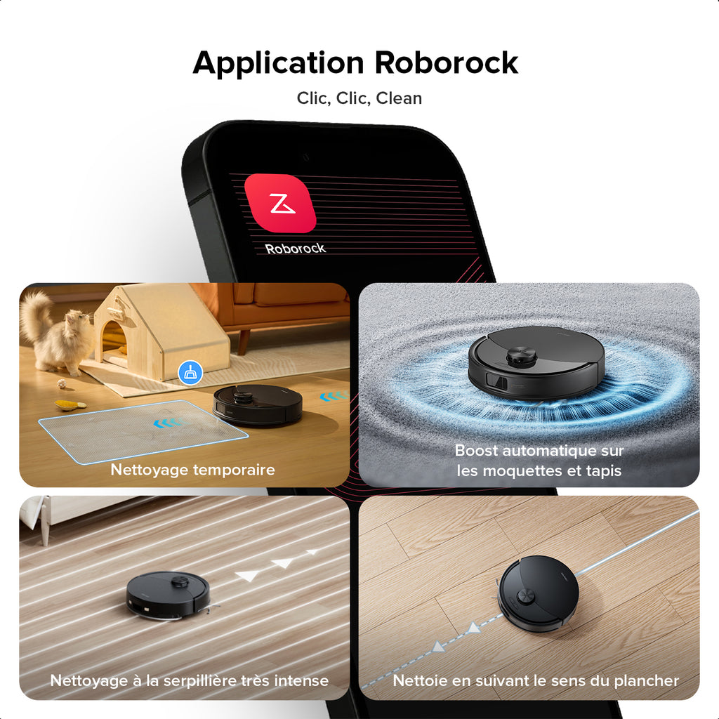 Kit aspirateur robot Roborock Q10 S5 avec fonction de lavage, Puissance d'aspiration HyperForce de 10 000 Pa, Double système anti-emmêlement, Lavage par soulèvement automatique