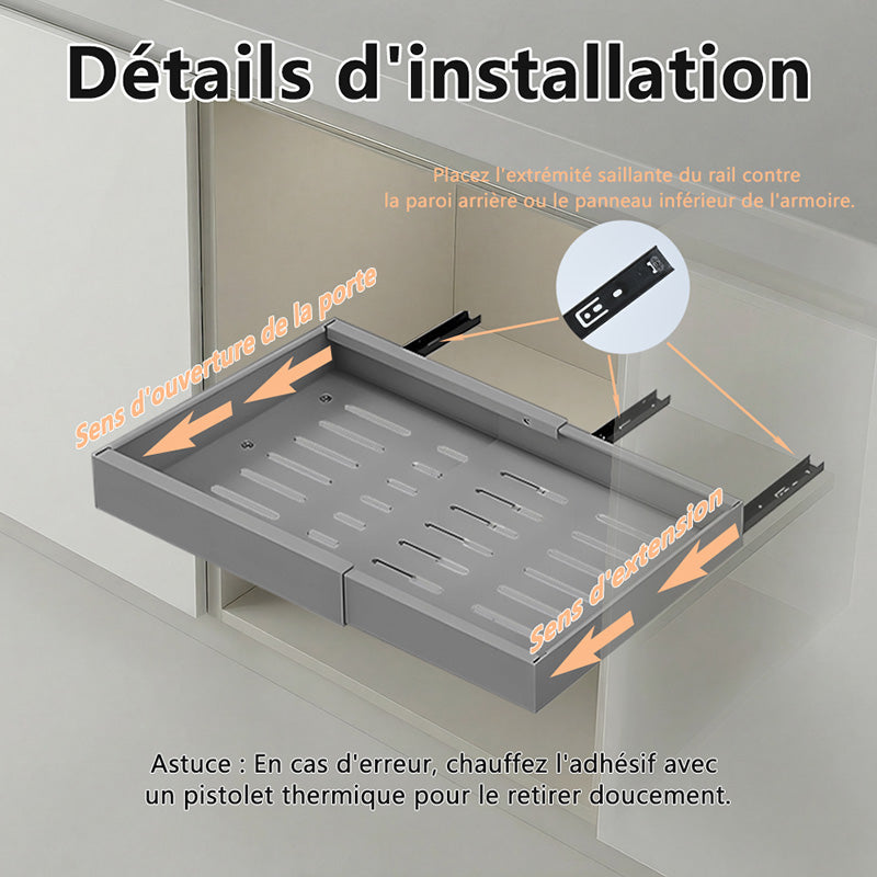 VIVREAL étagère de rangement extensible, petit modèle gris, panier coulissant, acier inoxydable, réglable 12.6–20.5 pouces, facile à installer, modèle S32G, promotion de la Fête du Printemps, choix privilégié pour cadeau annuel