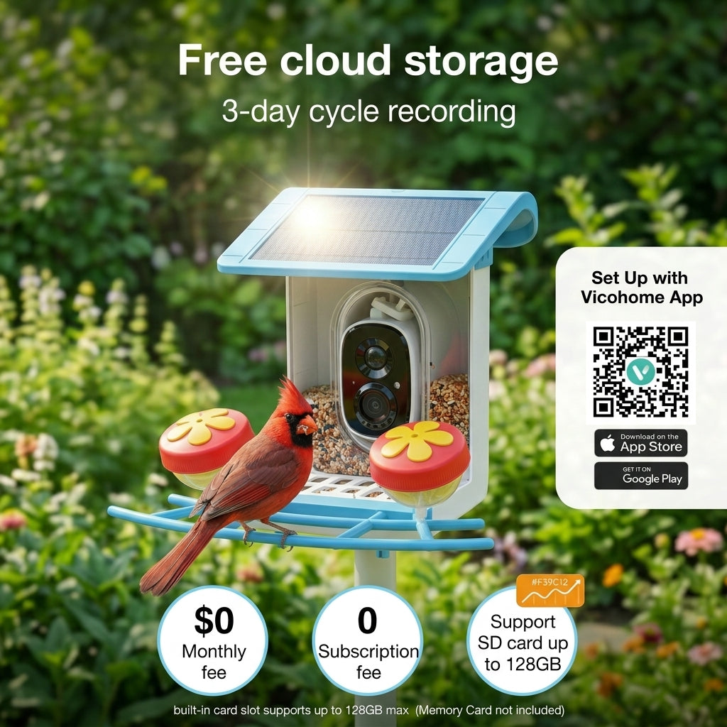 Blinkit Bird Villa - Mangeoire d’extérieur pour oiseaux 1,2 L, batterie 4400 mAh, caméra intelligente IA en nuage avec vision nocturne LED, audio bidirectionnel