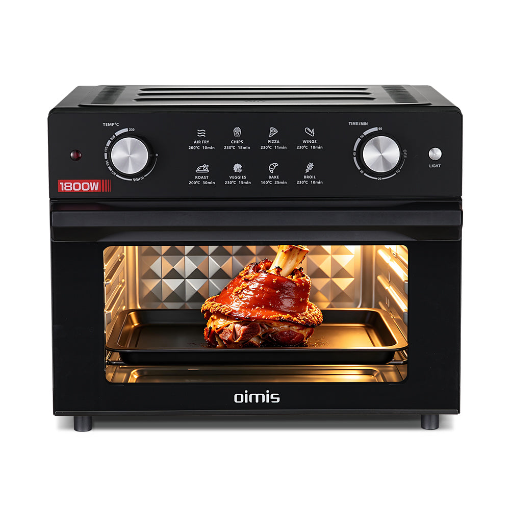 OIMIS Combiné friteuse sans huile et four à chaleur tournante 30 L, format familial, convient pour une pizza de 13 pouces, 1800 W, Noir