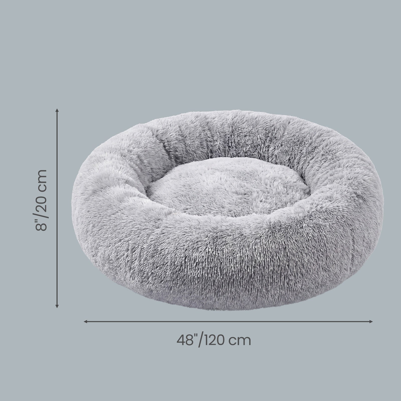 JOYFURNOS Tapis moelleux pour cage de chien avec housse amovible et lavable, gris, 120 x 20 cm, peluche longue, garnissage en coton PP