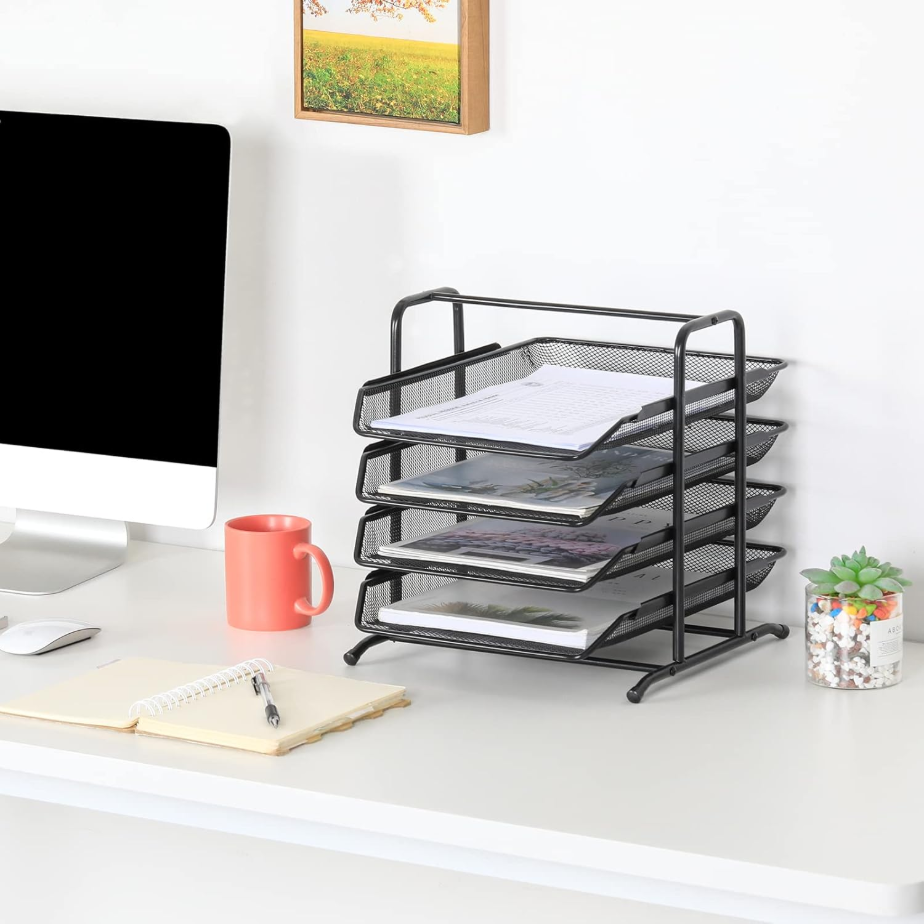 Senhoglb Organisateur de bureau en maille A4 à 4 niveaux - Noir