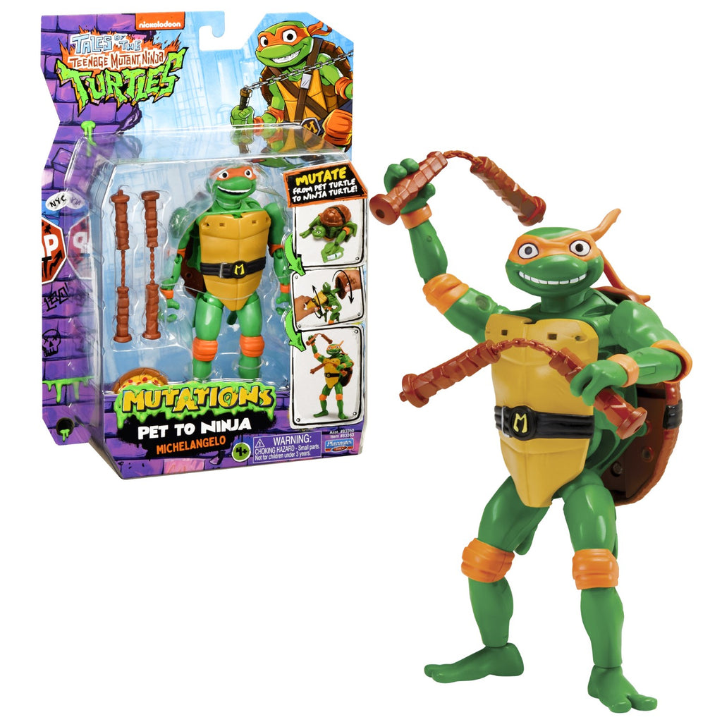 TORTUES NINJA Tortues Ninja, 1 Figurine Deluxe 15 cm, Se transforme en tortue, Modèle Michelangelo, pour les enfants à partir de 4 ans, TU8383