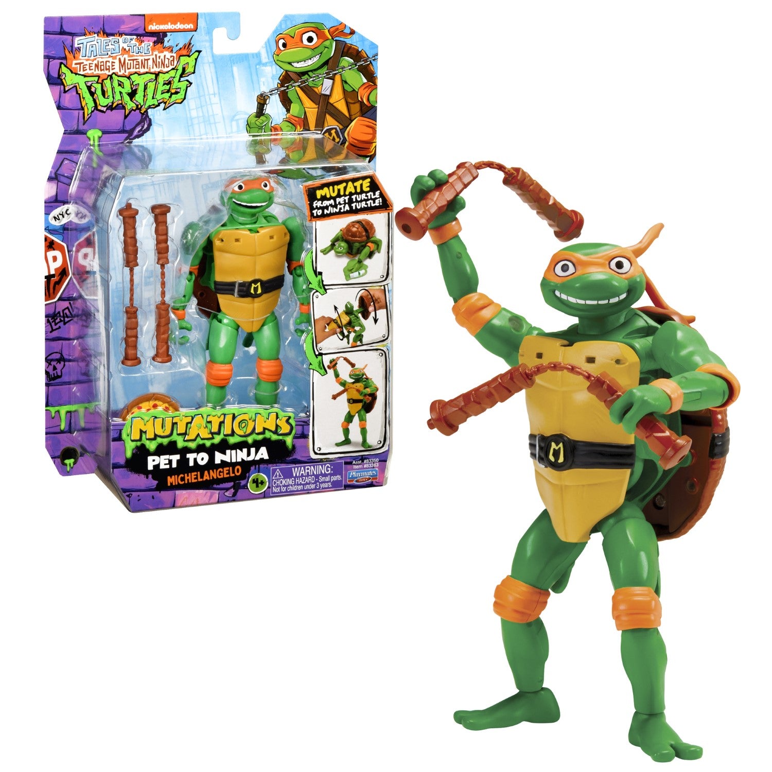TORTUES NINJA Tortues Ninja, 1 Figurine Deluxe 15 cm, Se transforme en tortue, Modèle Michelangelo, pour les enfants à partir de 4 ans, TU8383