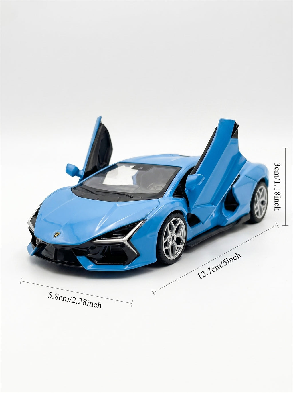 Voiture miniature 1:36 Lamborghini Revuelto, Finition bleu mat, Alliage moulé sous pression avec portes ouvrantes et action de recul, Jouet parfait pour enfants et pièce de décoration