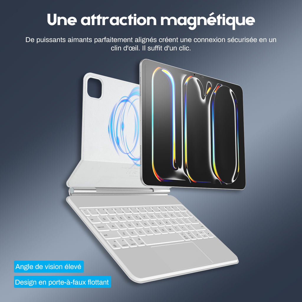 Rexsun Étui-clavier pour tablette – Conception flottante magnétique, housse de protection détachable, pavé tactile de précision pour iPad Pro 11 po/Air 10,9 po/11 po, modèle P11-2 (Blanc)