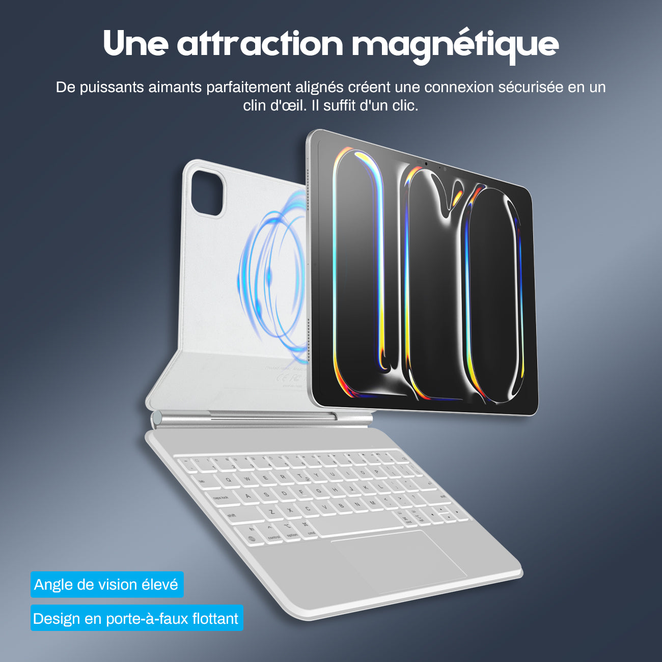 Rexsun Étui-clavier pour tablette – Conception flottante magnétique, housse de protection détachable, pavé tactile de précision pour iPad Pro 11 po/Air 10,9 po/11 po, modèle P11-2 (Blanc)