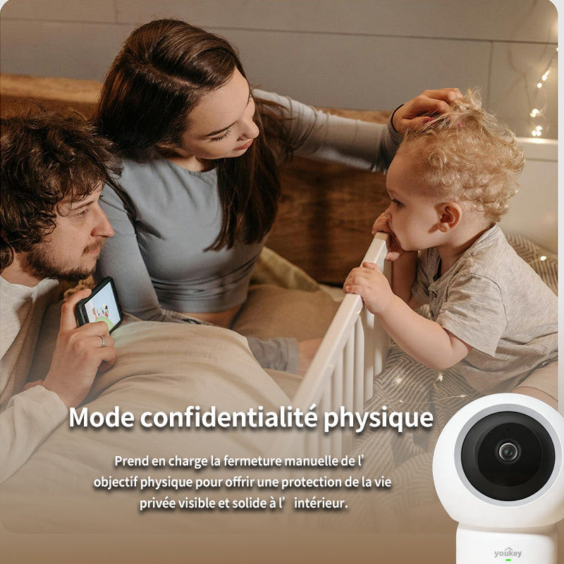 UNIVIEW Youkey P310 Caméra de Surveillance Intérieure PTZ 2,5K, Détection 360° des Personnes, Animaux et Pleurs de Bébé, Wi‑Fi 6 (2,4/5 GHz), Suivi Automatique, Audio Bidirectionnel, Appairage Bluetooth, Aucun Abonnement Mensuel