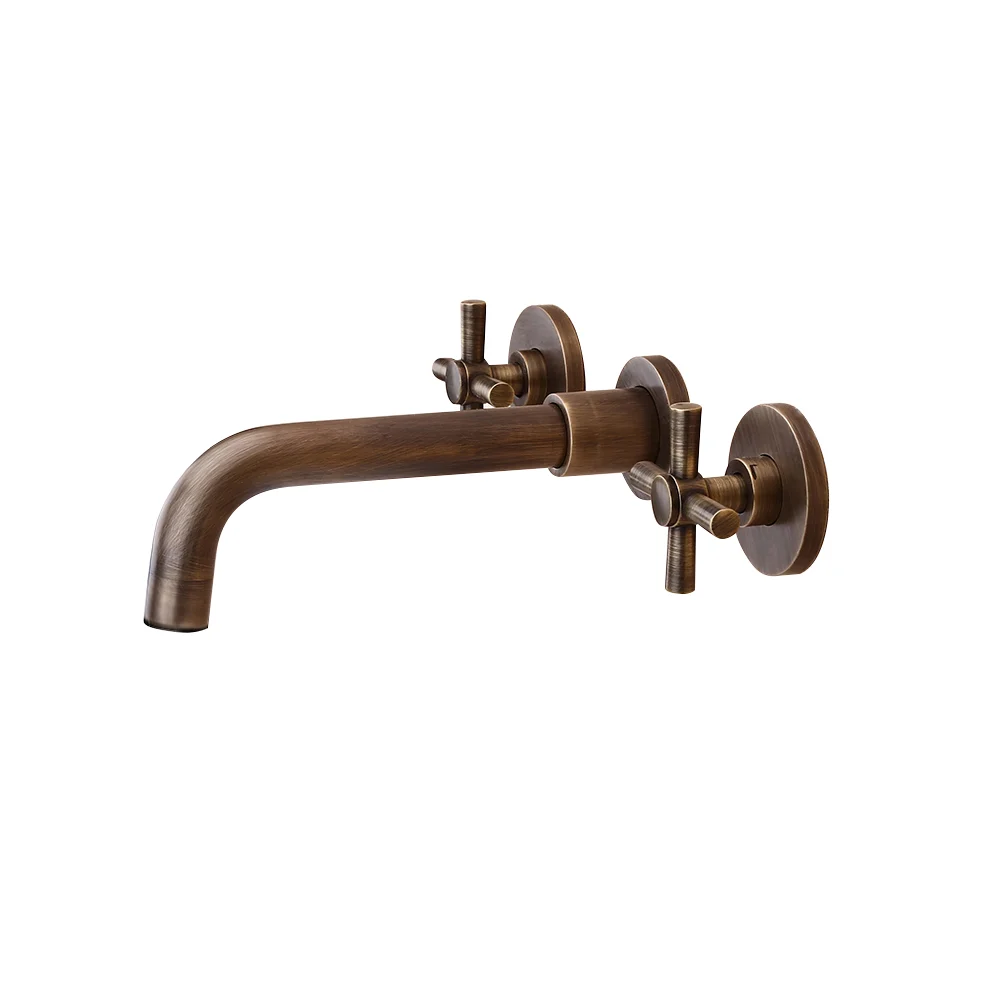 Homary Melro Classic Mitigeur de lavabo mural à poignée croisée double en laiton antique