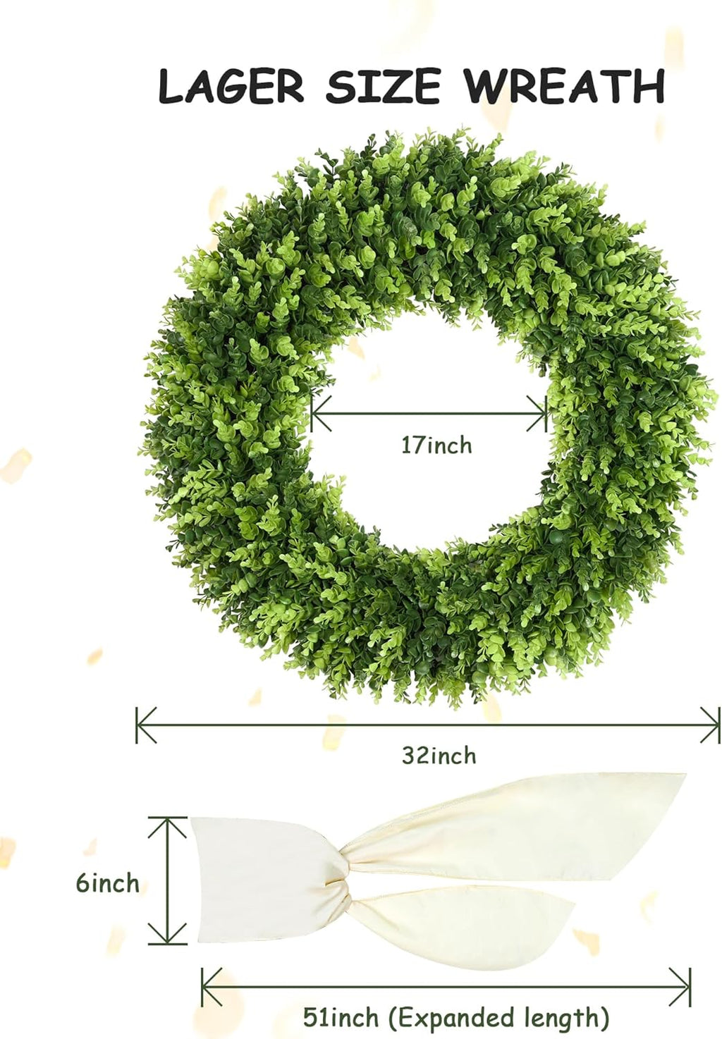 DDHS Couronne de buis 32 pouces, Grande couronne d'été artificielle pour porte d'entrée avec tissu jaune à façonner soi-même, Couronne de printemps ou d'été à suspendre dans boutique