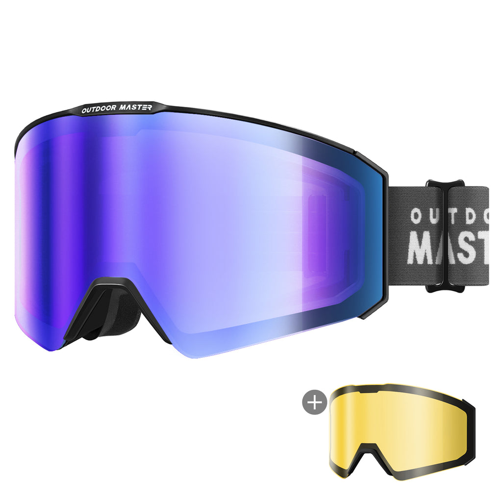 OutdoorMaster Set masque de ski Falcon Zeiss Monture noire Uniform ML Bleu + Hydro VLT 27 % pour Adultes