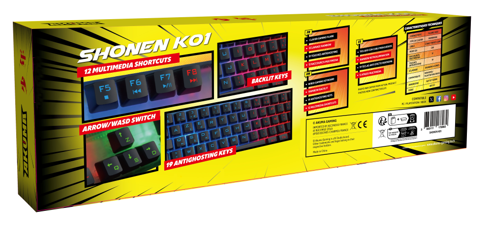 Akuma clavier gaming shônen k01 membrane touche retroeclaire