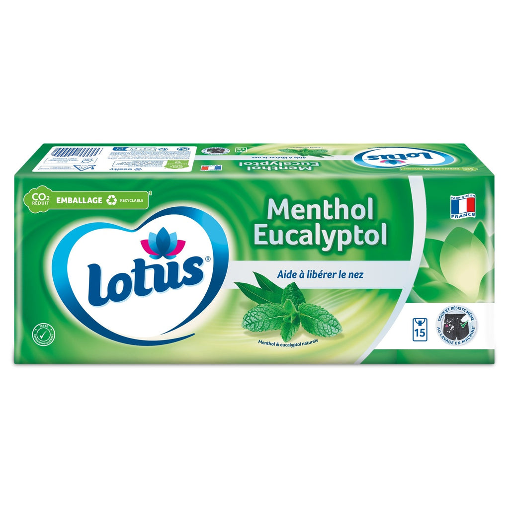 LOTUS Mouchoirs en Papier Menthol et Eucalyptol, 15 Étuis, 135 Mouchoirs