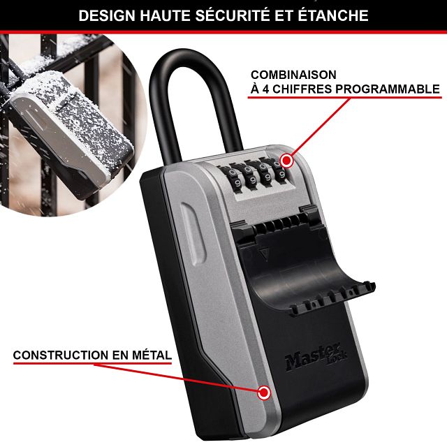 Master Lock 5480EURD boîte à clés sécurisée au design innovant, avec anneau de fixation, grande capacité, haute sécurité