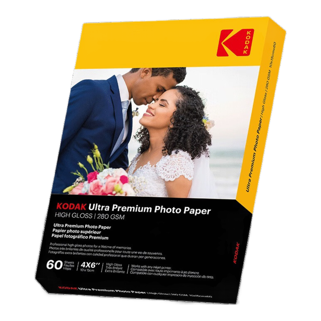 Kodak Papier photo Ultra Premium, 60 feuilles, 10 x 15 cm (A6), Finition haute brillance, 280 g/m², Compatible jet d’encre