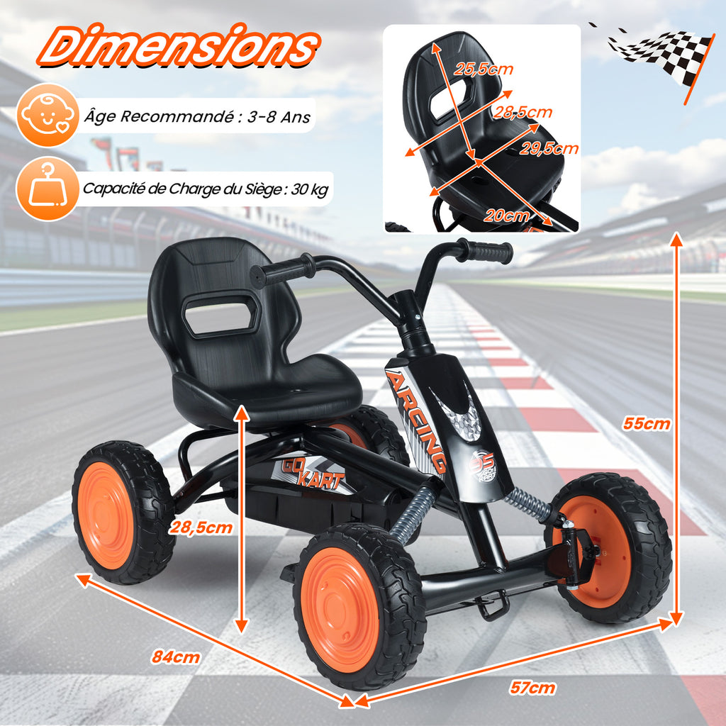 Costway Kart à pédales pour enfants, Siège réglable à 2 positions, 4 roues durables, capacité de charge 30 kg, convient aux enfants de 3 à 8 ans, Noir