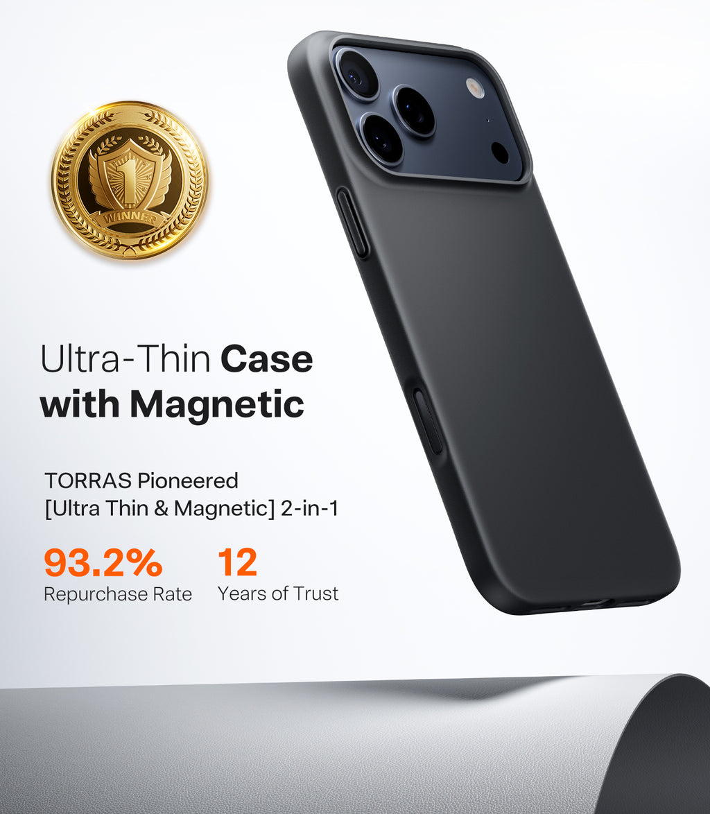 TORRAS Série SlimFit-Mag - Coque de téléphone pour iPhone 17 Pro - Noir