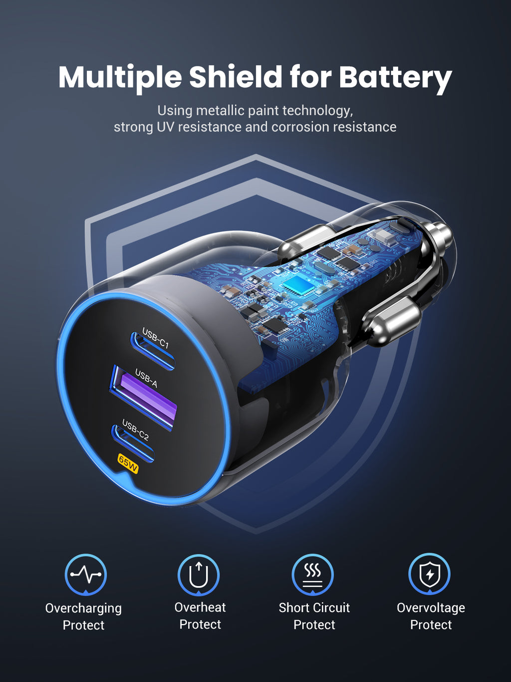 UGREEN chargeur de voiture 75W 2C1A compatible avec plusieurs téléphones et tablettes