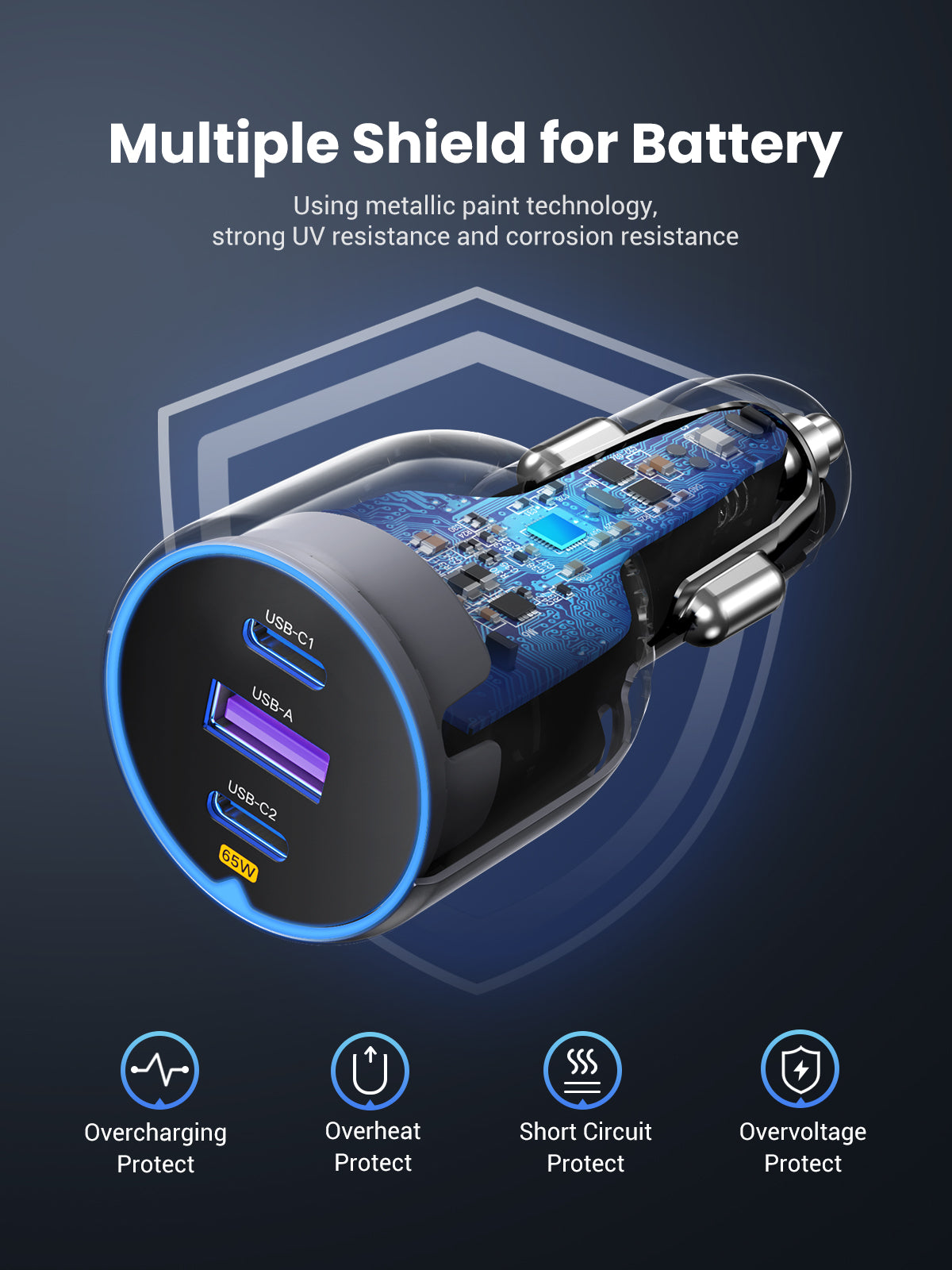 UGREEN chargeur de voiture 75W 2C1A compatible avec plusieurs téléphones et tablettes