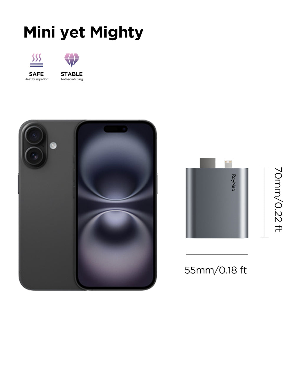 RayNeo Adaptateur HDMI pour iPhone 14 et appareils Lightning/HDMI antérieurs, batterie intégrée, prend en charge la charge et la lecture, vidéo 1080P120Hz et 4K30Hz, compatible avec lunettes Air 3s/Air 2s/Air 2 XR