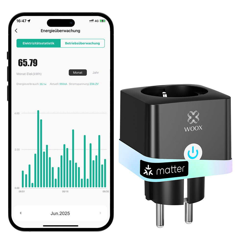 WOOX Prise connectée avec Matter via WiFi, pour intégrer les appareils classiques à la maison connectée, compatible Alexa, Google et Apple, mesure et économise la consommation électrique