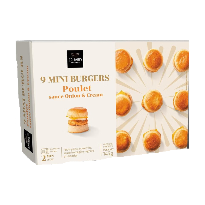 Erhard Mini burgers au poulet avec oignon et crème x9 - 145 g