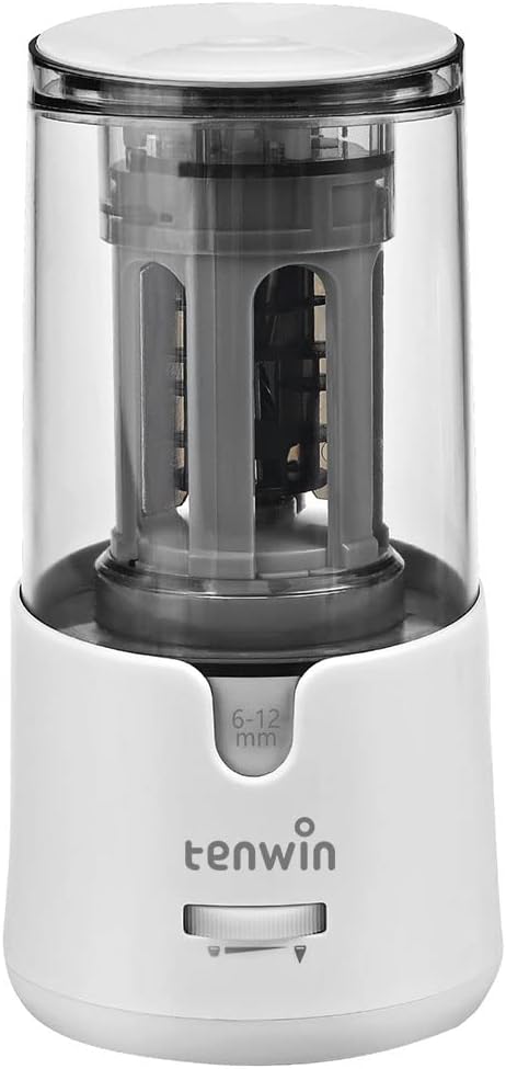 tenwin Taille-crayon électrique, Taille-crayon alimenté par adaptateur secteur avec réservoir pour crayons de couleur 6-12 mm, Arrêt automatique pour artistes, enfants, bureau