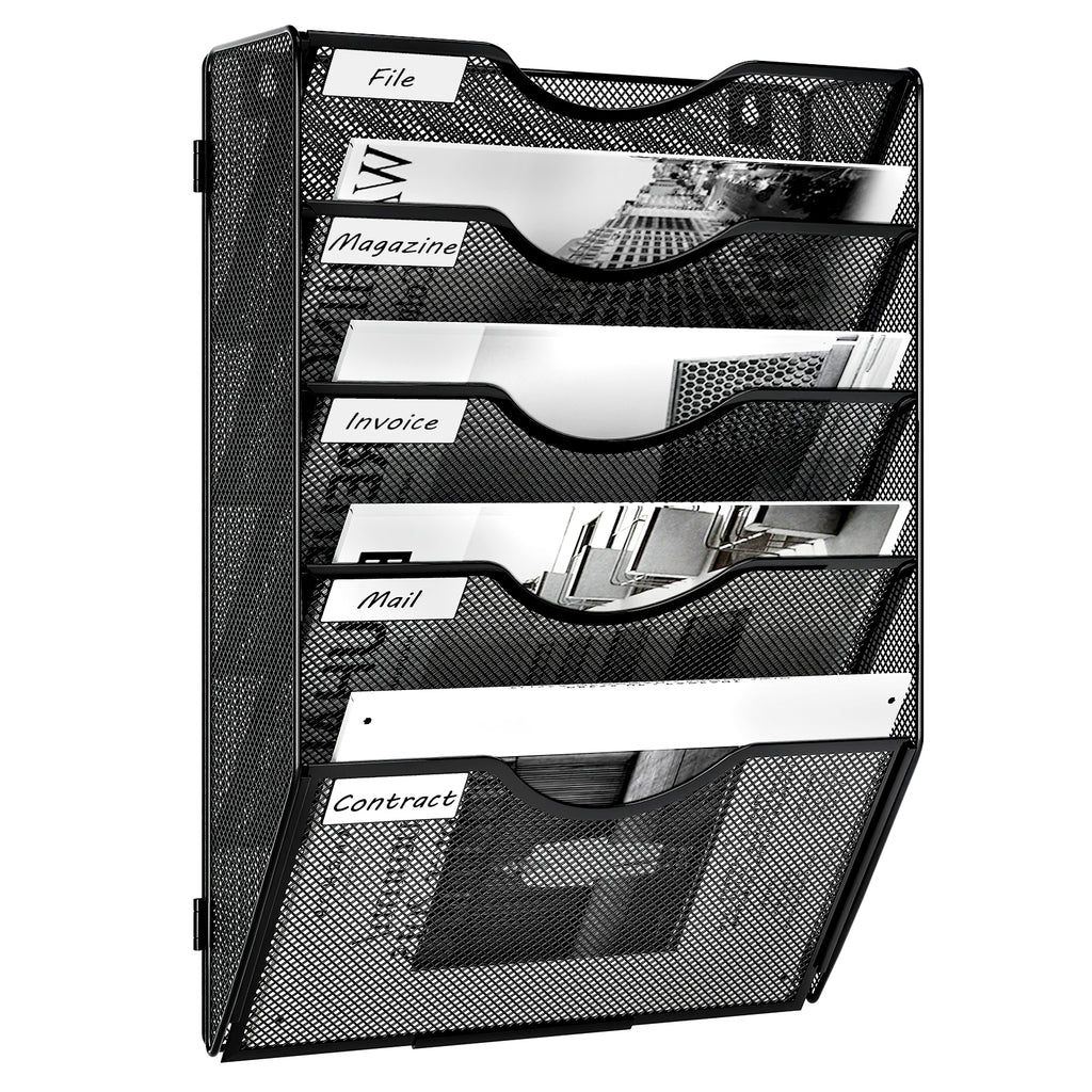 Senhoglb Porte-documents mural assemblé en maille A4 à 5 niveaux - Noir, Promotion du Nouvel An, Meilleures idées cadeaux