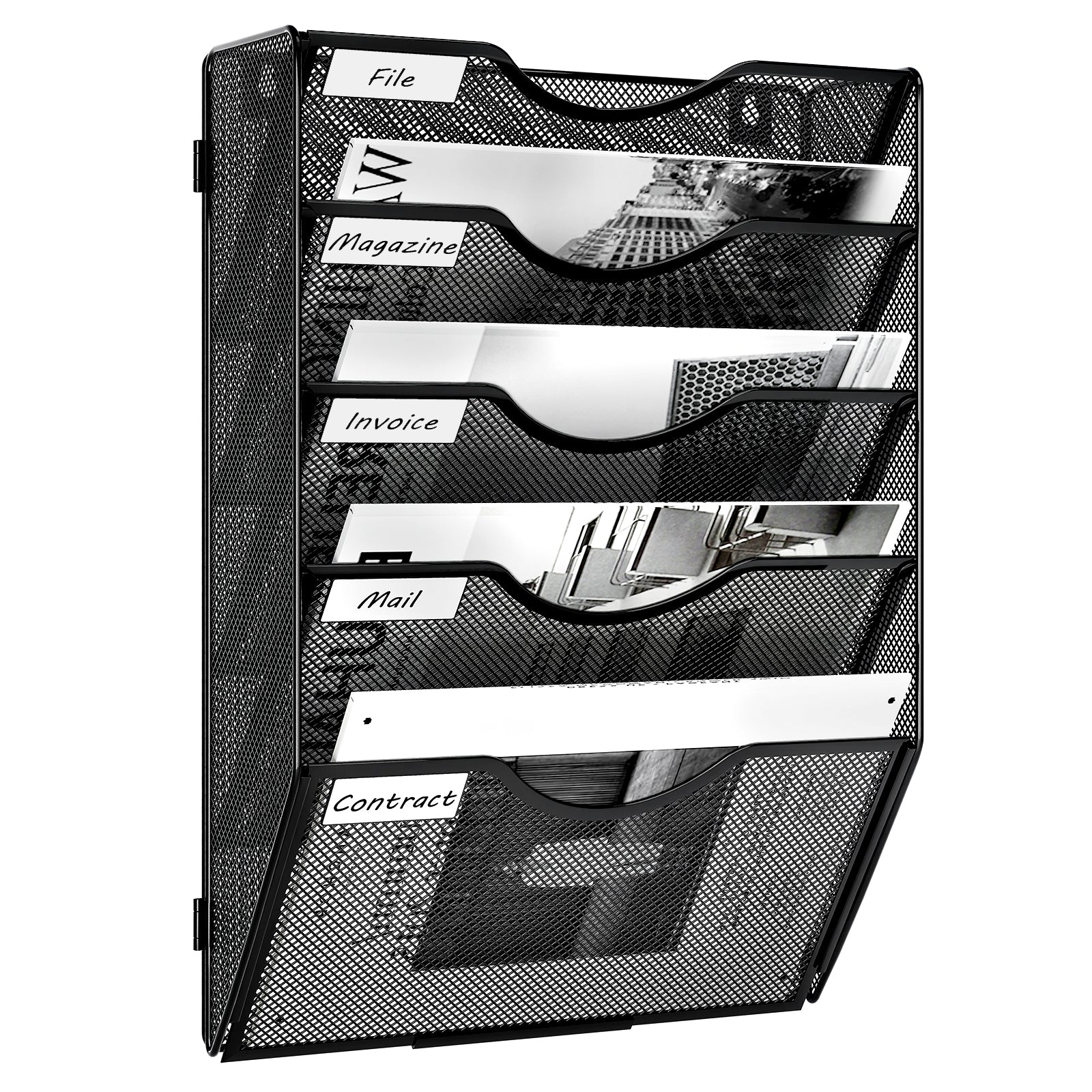 Senhoglb Porte-documents mural assemblé en maille A4 à 5 niveaux - Noir, Promotion du Nouvel An, Meilleures idées cadeaux