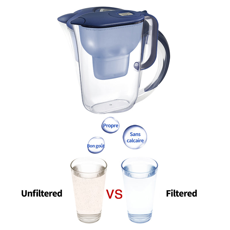 VIVREAL carafe filtrante 2.4 L, carafe de filtration d'eau avec minuterie électronique, élimine le chlore résiduel, le calcaire et les métaux lourds, compatible avec les filtres Brita