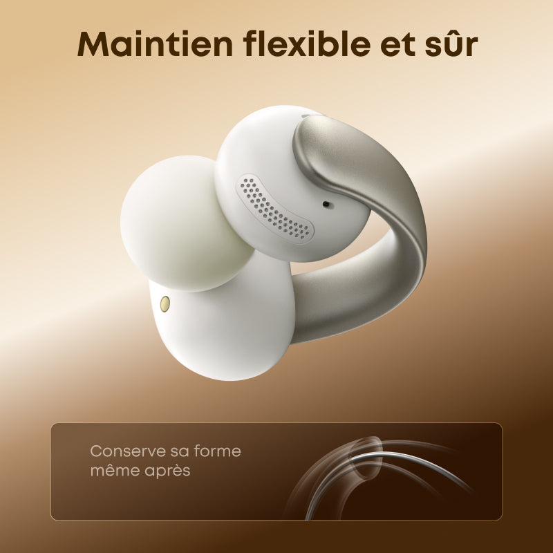 soundcore AeroClip, Écouteurs Bluetooth à oreille ouverte, Confort toute la journée, 4 microphones à IA, Maintien sûr, Transducteur 12 mm, Audio haute résolution, Conception en anneau ouvert
