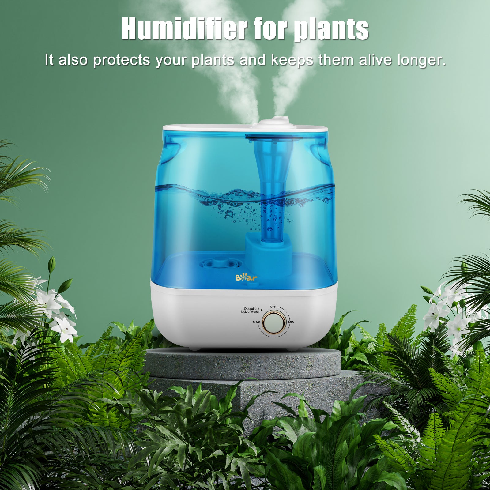 Bear 6 L Humidificateur à Remplissage par le Haut, 28 dB Ultra Silencieux pour Bébés et Plantes, 35 Heures d'Autonomie, avec Plateau d'Aromathérapie, Buse de Vapeur Extensible à 360°