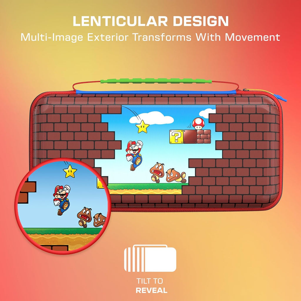 Turtle Beach Playtrek Étui de Transport pour Switch et Switch 2 - Édition Mario Bricks - Design Lenticulaire - sous Licence Officielle Nintendo
