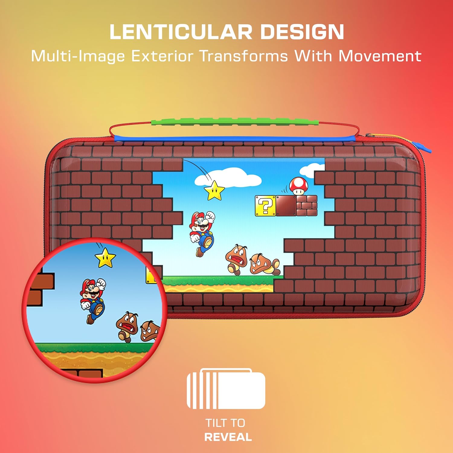 Turtle Beach Playtrek Étui de Transport pour Switch et Switch 2 - Édition Mario Bricks - Design Lenticulaire - sous Licence Officielle Nintendo