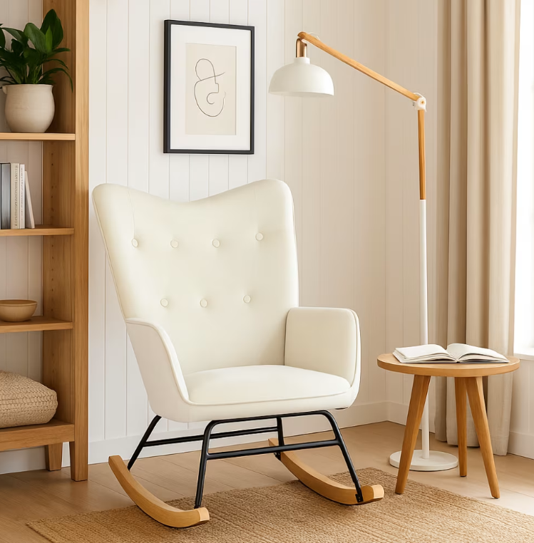Fauteuil à bascule de loisirs en velours blanc cassé